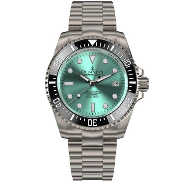 Oceaneva Men's Deep Marine Explorer II 1250M Titanium Watch Aquamarine Burst Dial - BKII200AQTT Automatic watches, mens titanium watch, mint dial watches, Titanium Watch, titanium watches for men